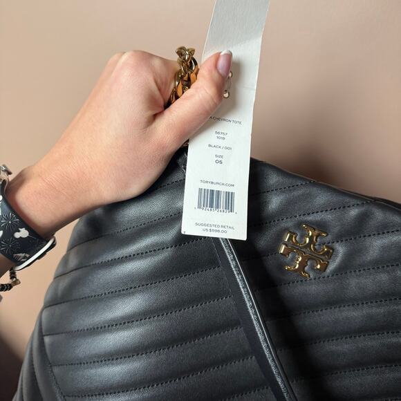 Tory Burch Kira Chevron Tote Bag Black Leather & Gold Hardware NWT - Picture 12 of 12
